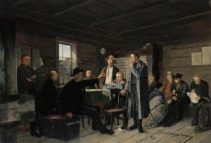 Sigfrid Au­gust Kei­nä­nen: Kä­rä­jä­sa­lin etu­huo­nees­sa (1880)